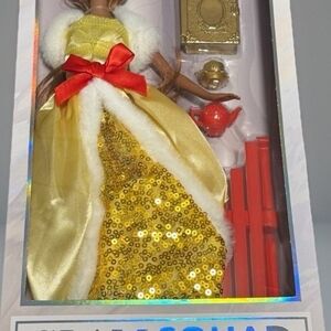 Kids Fashion Doll in Gold Sequin Gown with Red Bow